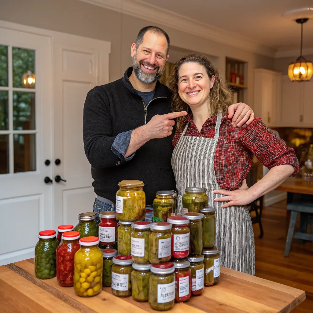 John and Emily Foster presenting their range of pickles